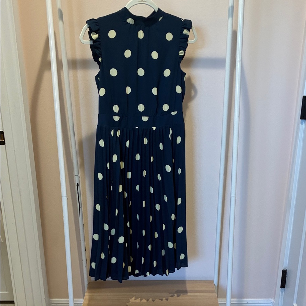 Ann Taylor Navy Midi Dress with Cream Polka Dots 2P